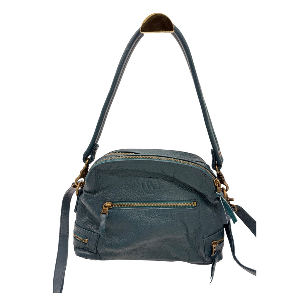 Wanderers Travel Co Crossbody Bag Womens Medium Teal Excellent Pebbled Leather